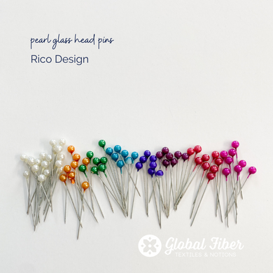 Ombre rainbow of assorted pearl glass-head pins from Rico Design sold at Global Fiber Shop.